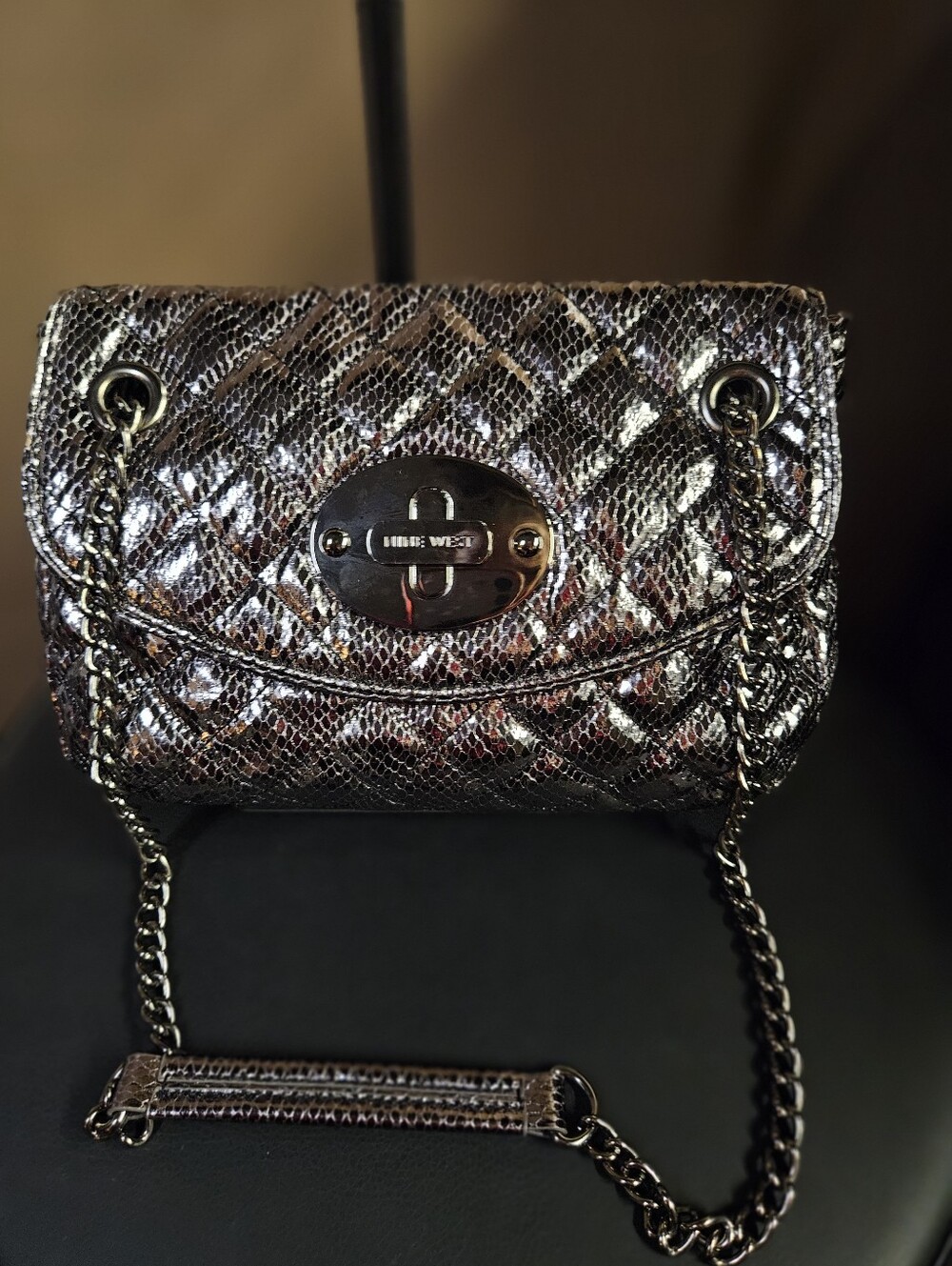 Nine West Quilted Crossbody Bag - Metallic Snakeprint